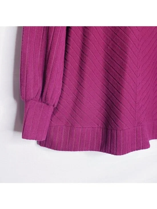 Nine West Purple Ribbed Knit Hooded Pullover Hoodie Tunic Top Women's Size XL - Picture 3 of 7
